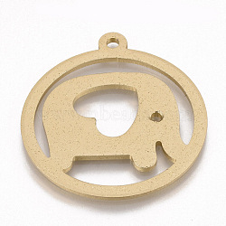 Eco-Friendly Aluminium Big Pendants, Laser Cut, Flat Round with Elephant, Gold, 61.5x55.5x2.5mm, Hole: 4mm(X-ALUM-Q001-76A)