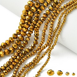 4 Strands 4 Styles Electroplate Transparent Glass Beads Strands, Full Plated, Faceted, Rondelle, Golden Plated, 2.9~8x2~6mm, Hole: 0.4~1mm, about 63~150pcs/strand, 13.39~16.54 inch(34~42cm), 1 strand/style(EGLA-YW0001-84A)