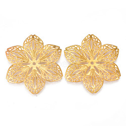 Iron Filigree Joiners Links, Etched Metal Embellishments, Flower, Golden, 43x43x3mm(X-IFIN-N007-002)