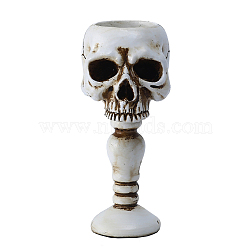 Halloween Theme Resin Candle Holder, Round Tealight Candlestick, Skull Shape, White, 6.5x7.5x15cm, Inner Diameter: 4.3cm(HAWE-PW0001-264A)