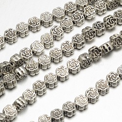 Tibetan Style Flower Alloy Bead Strands, Lead Free & Cadmium Free, Antique Silver, 4.5x3mm, Hole: 1mm, about 45pcs/strand, 8 inch(X-TIBEB-O007-06-RS)