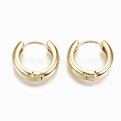 Brass Huggie Hoop Earrings, Nickel Free, Ring, Real 18K Gold Plated, 18x5mm, Pin: 0.9mm(KK-S356-151G-NF)