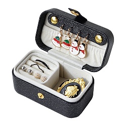 PU Imitation Leather Jewelry Box, Portable Travel Jewelry Organizer Case with Velvet Findings, for Earring, Ring, Bracelet Storage, Rectangle, Black, 5.8x9.4x5cm(LBOX-E001-01C)
