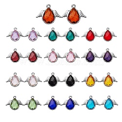 26 Pcs 13 Colors Faceted Glass Pendants, with Eco-Friendly Alloy Findings, Cadmium Free & Nickel Free & Lead Free, Angel, Silver, 18x22x4.5mm, Hole: 1.6mm, 2pcs/color(GLAA-SZ0001-24S)