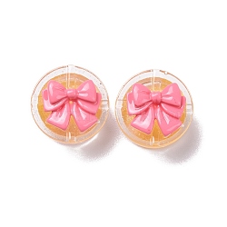 Transparent Resin Cabochons, DIY Accessories, Flat Round Gift Box with Bowknot, Gold, 20x13mm(X-RESI-G029-C05)
