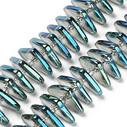 Electroplate Glass Beads Strands, Triangle, Dark Cyan, 9x15.5~16x2.8~3mm,Hole:1mm, about 119~131pcs/strand, 24.21''~24.41''(61.5~62cm)(GLAA-K061-04A-FR04)