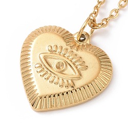Ion Plating(IP) 304 Stainless Steel Pendant Necklace Making, with Heart with Evil Eye Pendant Settings for Rhinestone, Golden, 17.83 inch(45.3cm), Fit: 1mm(NJEW-E014-13G)
