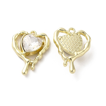 Glass Melting Heart Pendant, with Light Gold Alloy Findings, Lead Free & Cadmium Free, Clear, 20x15.5x5.5mm, Hole: 1.4mm
