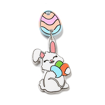 Easter Opaque Acrylic Sided Pendants, Rabbit, Colorful, 45.5x18x2.2mm, Hole: 2.3mm