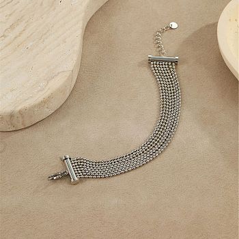 304 Stainless Steel Multi-strand Bracelets, Ball Chain Bracelets for Women, Stainless Steel Color, 6-1/2x7/8 inch(16.5x2.15cm)