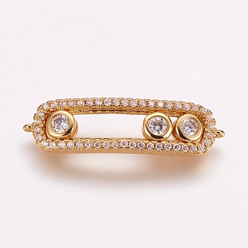 Brass Micro Pave Cubic Zirconia Links, Rectangle, Golden, 7.5x28.5~29.5x2.5mm, Hole: 0.7mm