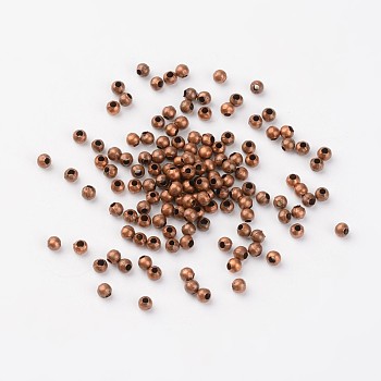 Iron Spacer Beads, Nickel Free, Round, Red Copper, about 3mm in diameter, 3mm thick, hole: 1.2mm