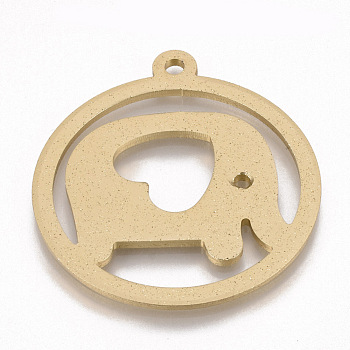 Eco-Friendly Aluminium Big Pendants, Laser Cut, Flat Round with Elephant, Gold, 61.5x55.5x2.5mm, Hole: 4mm