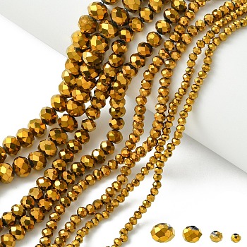 4 Strands 4 Styles Electroplate Transparent Glass Beads Strands, Full Plated, Faceted, Rondelle, Golden Plated, 2.9~8x2~6mm, Hole: 0.4~1mm, about 63~150pcs/strand, 13.39~16.54 inch(34~42cm), 1 strand/style