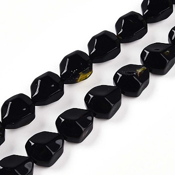 Millefiori Glass Beads Strands, Nuggets, Faceted, Black, 12x9.3x6.5~7mm, Hole: 0.9mm, about 50pcs/strand, 23.62''(60cm)