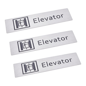 430 Stainless Steel Sign Stickers, with Double Sided Adhesive Tape, for Wall Door Accessories Sign, Rectangle with Elevator, Stainless Steel Color, 5x17.15x0.2cm, 3pcs