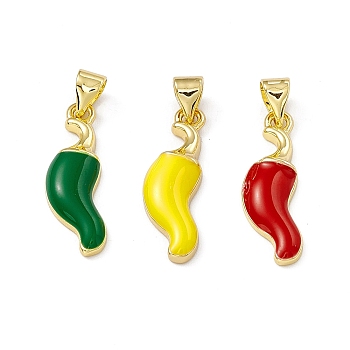 Real 18K Gold Plated Rack Plating Brass Enamel Pendants, Cadmium Free & Lead Free, Chili Charm, Mixed Color, 21.5x9.5x3mm, Hole: 4.5x3.5mm