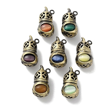 Brass Pendants, with Cat Eye, Cadmium Free & Lead Free, Gourd, Mixed Color, 23x12.5x11.5mm, Hole: 1.8mm