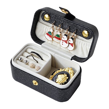 PU Imitation Leather Jewelry Box, Portable Travel Jewelry Organizer Case with Velvet Findings, for Earring, Ring, Bracelet Storage, Rectangle, Black, 5.8x9.4x5cm
