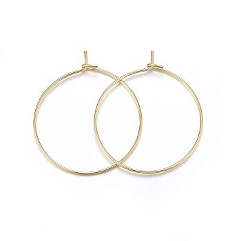 316 Surgical Stainless Steel Hoop Earrings, Ring, Real 18K Gold Plated, 21 Gauge, 25x0.7mm