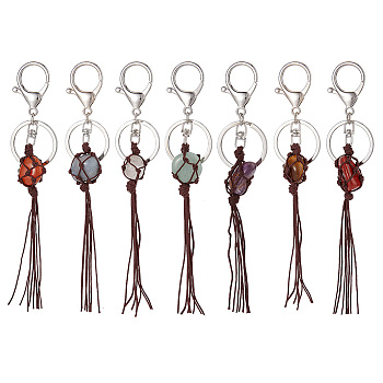 1 Set Gemstone Tassel Keychains, Stone Net Pocket Pendant Keychain, for Car Key Bag Ornament, 16.5cm