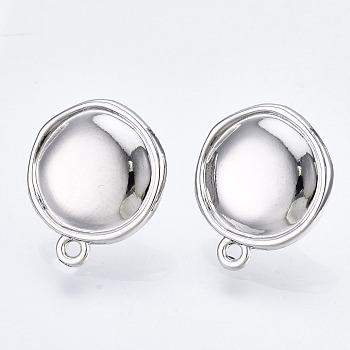 Alloy Stud Earring Findings, with Loop and Steel Pin, Flat Round with Plastic Protective Cover, Platinum, 17.5x14.5mm, Hole: 1.4mm, Pin: 0.7mm