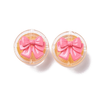 Transparent Resin Cabochons, DIY Accessories, Flat Round Gift Box with Bowknot, Gold, 20x13mm