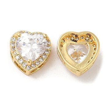 Brass and Clear Cubic Zirconia Pendants, Heart, Real 18K Gold Plated, 11x10.5x6.5mm, Hole: 1.6mm