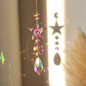K9 Glass Big Pendant Decorations, Hanging Sun Catchers, Crystal Teardrop Prism Rainbow Maker for Ceiling Chandelier, Window, Garden, Star, 370~420mm