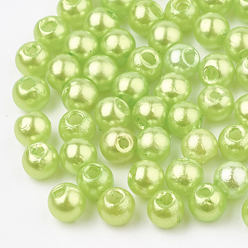 ABS Plastic Beads, Imitation Pearl , Round, Lawn Green, 6x5.5mm, Hole: 1.5mm, about 4700pcs/500g