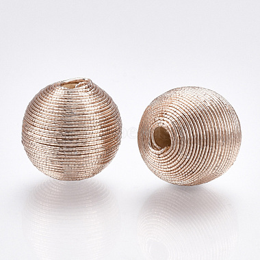 Perles de bois recouvertes de fil de cordon polyester(WOVE-S117-14mm-05)-1