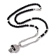 Rhinestone Skull Pendant Necklace with Natural Black Agate Beads(NJEW-B083-01)-2