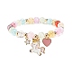 Candy Color Round Beaded Stretch Bracelet with Heart Unicorn Charm for Women(X-BJEW-JB07636-04)-1