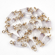 Electroplate Natural Quartz Crystal Links Connectors, Rock Crystal, with Iron Findings, Column, Golden, 20~21x5~6x5~6mm, Hole: 1.8mm(G-S344-01J)