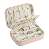 Rectangle Imitation Leather Jewelry Storage Zipper Box, Portable Travel Jewelry Storage Accessories Case, Pink, 16x11.5x6cm(PW-WG46342-02)