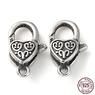 925 Thailand Sterling Silver Lobster Claw Clasps, Heart, with 925 Stamp, Antique Silver, 12.5x7.5x4mm, Hole: 1.4mm(STER-D003-22AS)
