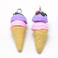 Handmade Polymer Clay Pendants, Ice Cream, Medium Purple, 37~40x14~16mm, Hole: 2mm(CLAY-Q240-003C)