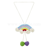 Crochet Rainbow Polyester Car Mirror Hanging Pendant Decorations, Colorful, 285mm(HJEW-WH0043-38)