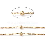 Brass Curb Chains Twisted Chains, with Round Beads, Long-Lasting Plated, Soldered, with Spool, Real 18K Gold Plated, 1.5x1x3x0.5mm, about 16.4 Feet(5m)/roll(CHC-G005-16G)