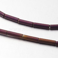 Electroplate Non-magnetic Synthetic Hematite Bead Strands, Frosted, Tube, Purple Plated, 8x2mm, Hole: 1mm, about 50pcs/strand, 15.7 inch(G-F300-37B-F04)