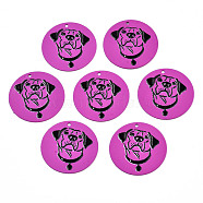 Spray Painted Iron Pendants, Rubberized Style, 3D Printed, Pug Dog Print Pattern, Flat Round, Dark Violet, 25.5x0.8mm, Hole: 1.2mm(IFIN-T016-44)