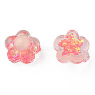 Transparent Epoxy Resin Cabochons, with Paillettes, Flower, Salmon, 20x19x11mm(CRES-N034-21C)