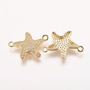 Brass Micro Pave Cubic Zirconia Links, Starfish/Sea Stars, Golden, 16.5x23x2.5mm, Hole: 1.5mm(ZIRC-E113-09G)