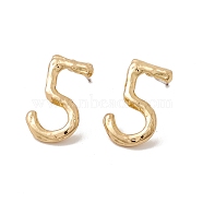 Brass Number Stud Earrings with 925 Sterling Silver Pins for Women, Num.5, 19x11.5mm, Pin: 0.7mm(EJEW-A077-01E)