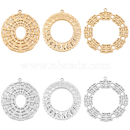 Unicraftale 6Pcs 6 Styles 304 Stainless Steel Pendants, Imitation Weaving Craft, Oval & Ring, Golden & Stainless Steel Color, 31~33x25~30.5x1~2.5mm, Hole: 1.2~1.6mm, 1pc/style(STAS-UN0035-83)