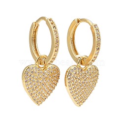 Cubic Zirconia Heart Dangle Hoop Earrings, Real 18K Gold Plated Brass Jewelry for Women, Lead Free & Cadmium Free, Clear, 27mm, Pin: 1mm(EJEW-A069-03G)