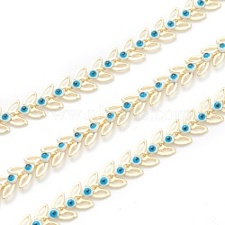 Golden Brass Enamel Cobs Chain, Long-Lasting Plated, with Spool, Soldered, Evil Eye with Arrow, Light Blue, 7x6x2.5mm, 32.8 Feet(10m)/roll(CHC-H103-15A-G)