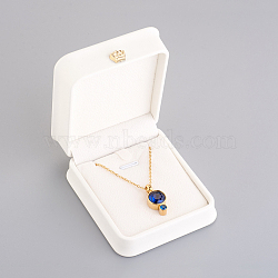 PU Leather Necklace Pendant Gift Boxes, with Golden Plated Iron Crown and Velvet Inside, for Wedding, Jewelry Storage Case, White, 8.4x7.2x4cm(X-LBOX-L005-F04)