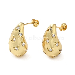 Cubic Zirconia Teardrop with Moon Stud Earrings, Rack Plating Brass Earrings for Women, Lead Free & Cadmium Free, Real 18K Gold Plated, 20.5x12.5mm(EJEW-Z019-21G)
