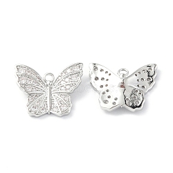 Brass Micro Pave Clear Cubic Zirconia Pendants, Butterfly Charms, Platinum, 14.5x17.5x3mm, Hole: 1.5mm(KK-E068-VF249)
